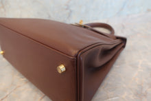 将图片加载到图库查看器，HERMES KELLY 28 Graine Couchevel leather Chocolat □B刻印 Hand bag 600110042
