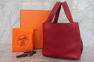 HERMES PICOTIN PM Clemence leather Rouge garance Hand bag 700090191