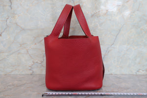HERMES PICOTIN PM Clemence leather Rouge garance Hand bag 700090191