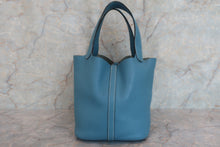 将图片加载到图库查看器，HERMES PICOTIN LOCK MM Clemence leather Blue jean □M刻印 Hand bag 600070122
