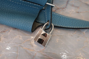 HERMES PICOTIN LOCK MM Clemence leather Blue jean □M刻印 Hand bag 600070122