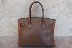 HERMES BIRKIN 30 Personal order Clemence leather Etoupe gray/Orange □O Engraving Hand bag 700050248