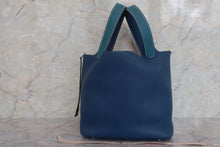 将图片加载到图库查看器，HERMES PICOTIN LOCK CASAQUE MM Clemence leather Deep blue/Vert bosphore Y刻印 Hand bag 600090226
