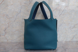 HERMES PICOTIN LOCK CASAQUE MM Clemence leather Deep blue/Vert bosphore Y刻印 Hand bag 600090226