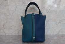 将图片加载到图库查看器，HERMES PICOTIN LOCK CASAQUE MM Clemence leather Deep blue/Vert bosphore Y刻印 Hand bag 600090226
