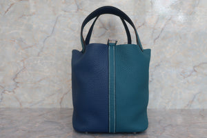 HERMES PICOTIN LOCK CASAQUE MM Clemence leather Deep blue/Vert bosphore Y刻印 Hand bag 600090226