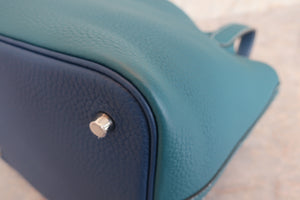 HERMES PICOTIN LOCK CASAQUE MM Clemence leather Deep blue/Vert bosphore Y刻印 Hand bag 600090226