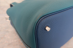 HERMES PICOTIN LOCK CASAQUE MM Clemence leather Deep blue/Vert bosphore Y刻印 Hand bag 600090226