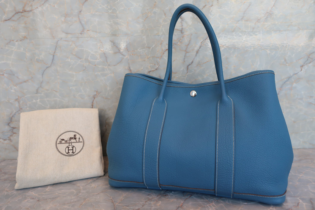 HERMES GARDEN PARTY PM Negonda leather Blue jean □O刻印 Tote bag 600050170