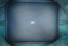 将图片加载到图库查看器，HERMES PICOTIN LOCK CASAQUE MM Clemence leather Deep blue/Vert bosphore Y刻印 Hand bag 600090226
