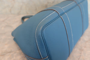 HERMES GARDEN PARTY PM Negonda leather Blue jean □O Engraving Tote bag 600050170