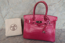 Load image into Gallery viewer, HERMES BIRKIN 30 Crocodile Porosus Fuschia pink □K Engraving Hand bag 700120067
