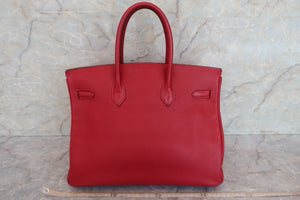 HERMES BIRKIN 35 Clemence leather Rouge garance □I Engraving Hand bag 600070137