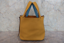 将图片加载到图库查看器，HERMES PICOTIN LOCK ECLAT PM Clemence leather/Swift leather Jaune ambre/Celeste C刻印 Hand bag 800080199
