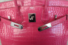 Load image into Gallery viewer, HERMES BIRKIN 30 Crocodile Porosus Fuschia pink □K Engraving Hand bag 700120067
