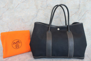 HERMES GARDEN PARTY PM Toile officier/Leather Black □G刻印 Tote bag 600050091