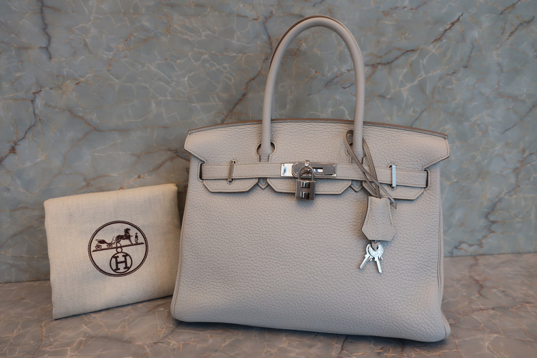 HERMES／エルメス バーキン30 トリヨンクレマンス パールグレー □Q刻印 ハンドバッグ 700080192