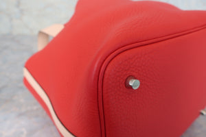 HERMES PICOTIN LOCK TOUCH MM Clemence leather/Swift leather Rouge tomate/Rose eglantine X Engraving Hand bag 600110034