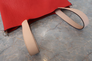 HERMES PICOTIN LOCK TOUCH MM Clemence leather/Swift leather Rouge tomate/Rose eglantine X Engraving Hand bag 600110034