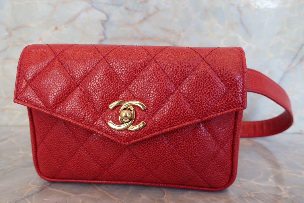 CHANEL/シャネル マトラッセウエストバッグ キャビアスキン レッド/ゴールド金具 ウエストバッグ 700110021
