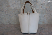 将图片加载到图库查看器，HERMES PICOTIN PM Bi-color Clemence leather/Chevre myzore goatskim White/Brown □I刻印 Hand bag 800050132
