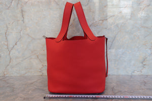 HERMES PICOTIN LOCK MM Clemence leather Rouge tomate X Engraving Hand bag 700100020