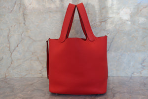 HERMES PICOTIN LOCK MM Clemence leather Rouge tomate X Engraving Hand bag 700100020