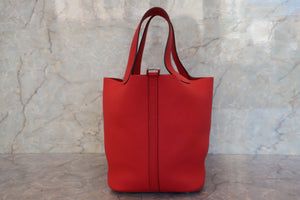 HERMES PICOTIN LOCK MM Clemence leather Rouge tomate X Engraving Hand bag 700100020