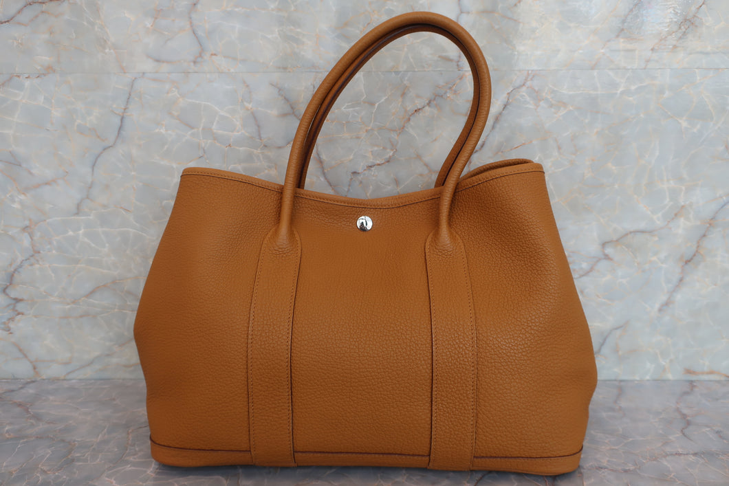 HERMES GARDEN PARTY PM Negonda leather Ocre T Engraving Tote bag 600070109