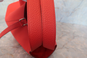 HERMES PICOTIN LOCK MM Clemence leather Rouge tomate X Engraving Hand bag 700100020