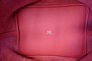 HERMES PICOTIN LOCK MM Clemence leather Rouge tomate X Engraving Hand bag 700100020