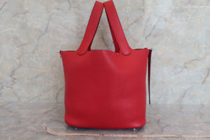 HERMES PICOTIN LOCK MM Clemence leather Rouge casaque C刻印 Hand bag 600030108