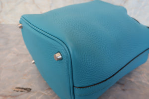HERMES PICOTIN LOCK PM Clemence leather Turquoise blue □R Engraving Hand bag 700100013