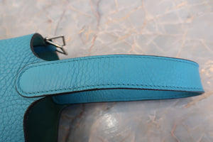 HERMES PICOTIN LOCK PM Clemence leather Turquoise blue □R Engraving Hand bag 700100013