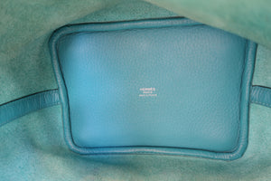 HERMES PICOTIN LOCK PM Clemence leather Turquoise blue □R Engraving Hand bag 700100013