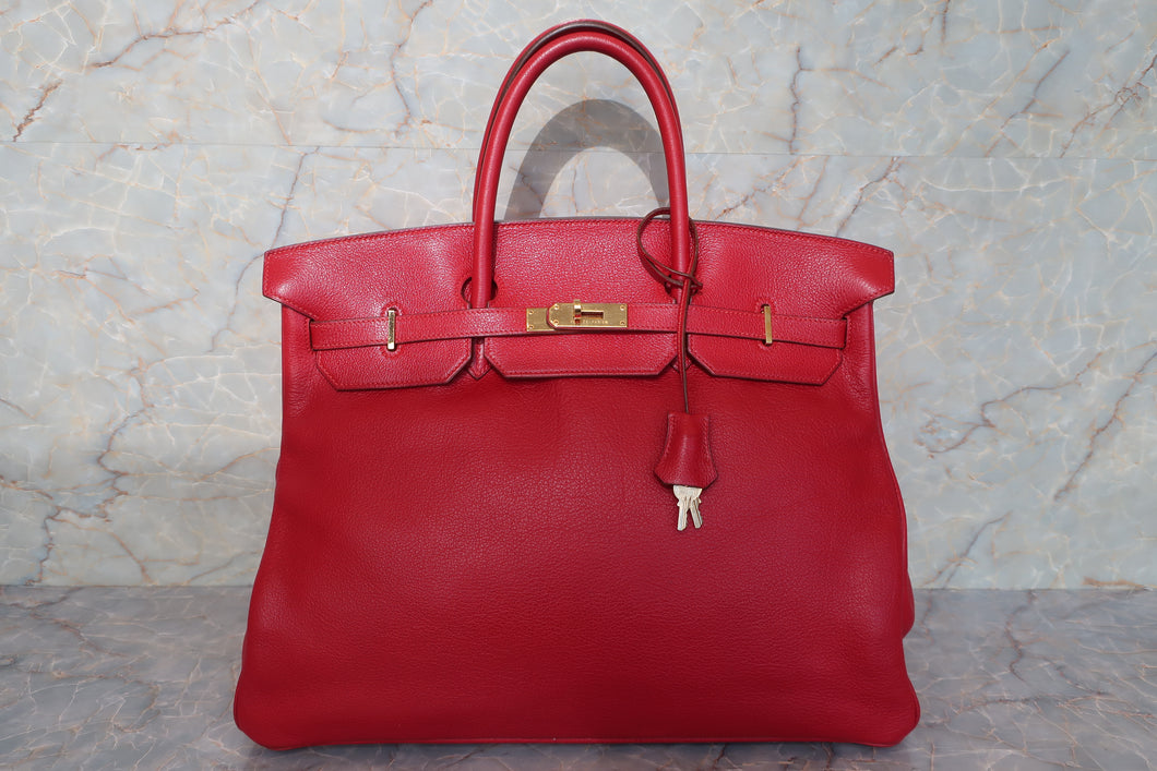 HERMES BIRKIN 40 Buffalo leather Rouge vif 〇V Engraving Hand bag 600110049