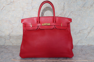 HERMES BIRKIN 40 Buffalo leather Rouge vif 〇V Engraving Hand bag 600110049