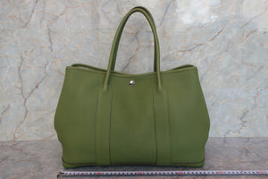 HERMES  GARDEN PARTY PM Negonda leather Anise green □Q Engraving Tote bag 700100051