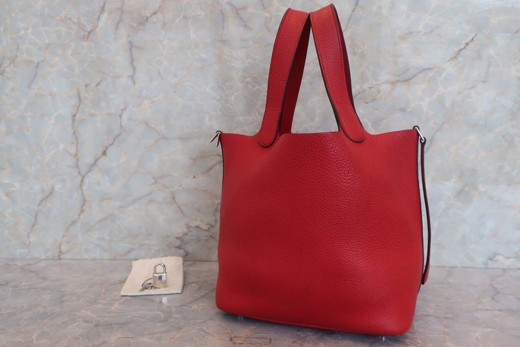 HERMES PICOTIN LOCK MM Clemence leather Rouge casaque C Engraving Hand bag 700110041