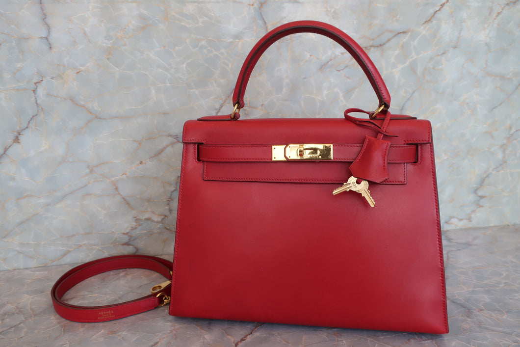 HERMES／エルメス ケリー28 ボックスカーフ ヴァーミリオン 〇W刻印 ショルダーバッグ 700070304