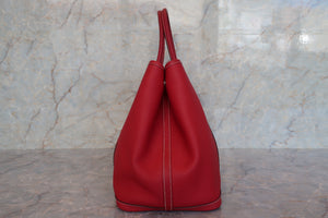 HERMES  GARDEN PARTY PM Negonda leather Rouge casaque □P Engraving Tote bag 700100011