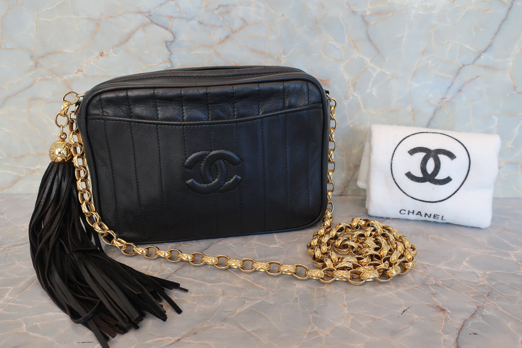 CHANEL Mademoiselle fringe chain shoulder bag Lambskin Black/Gold hadware Shoulder bag 700100030