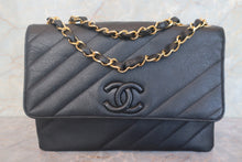 Load image into Gallery viewer, CHANEL  Bias stitch chain shoulder bag Caviar skin Black/Gold hadware Shoulder bag 700120117

