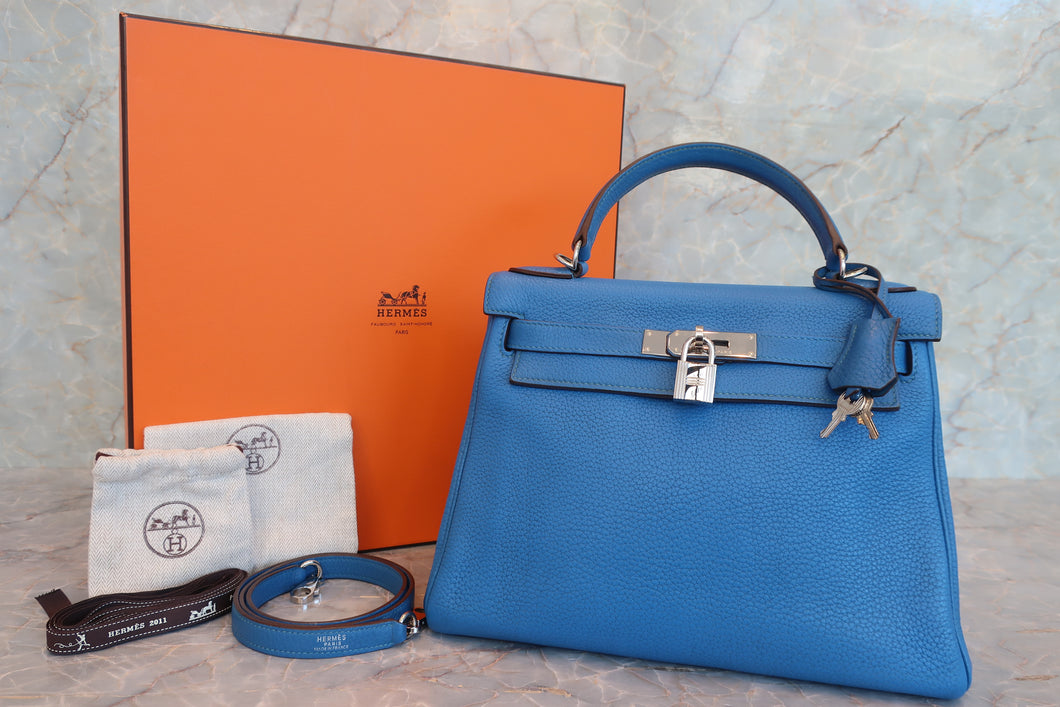HERMES KELLY 28 Clemence leather Mykonos □O Engraving Shoulder bag 700070190