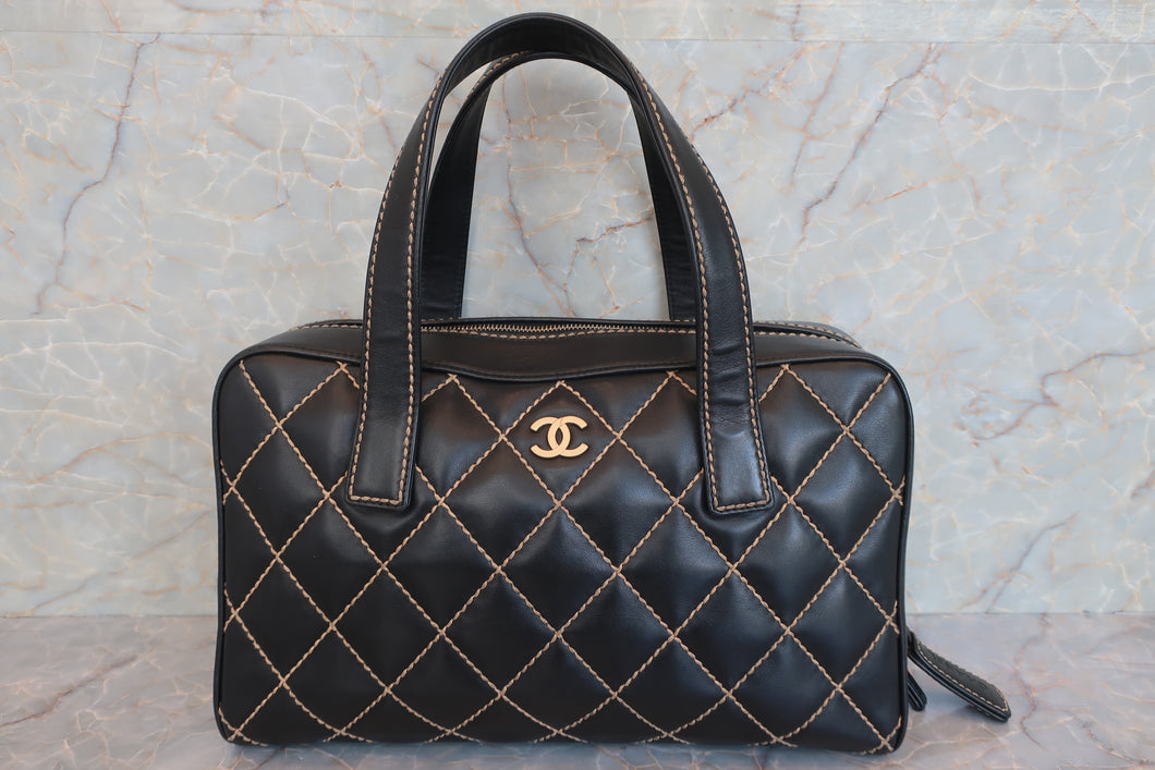 CHANEL/シャネル ワイルドステッチハンドバッグ ラムスキン ブラック/ゴールド金具 ハンドバッグ 600080208