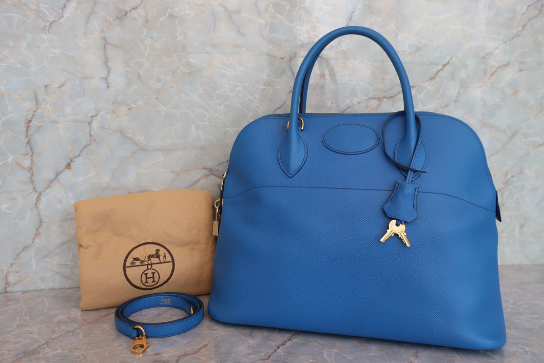 HERMES／エルメス ボリード35 クシュベル ブルーフランス 〇X刻印 ショルダーバッグ 700030069
