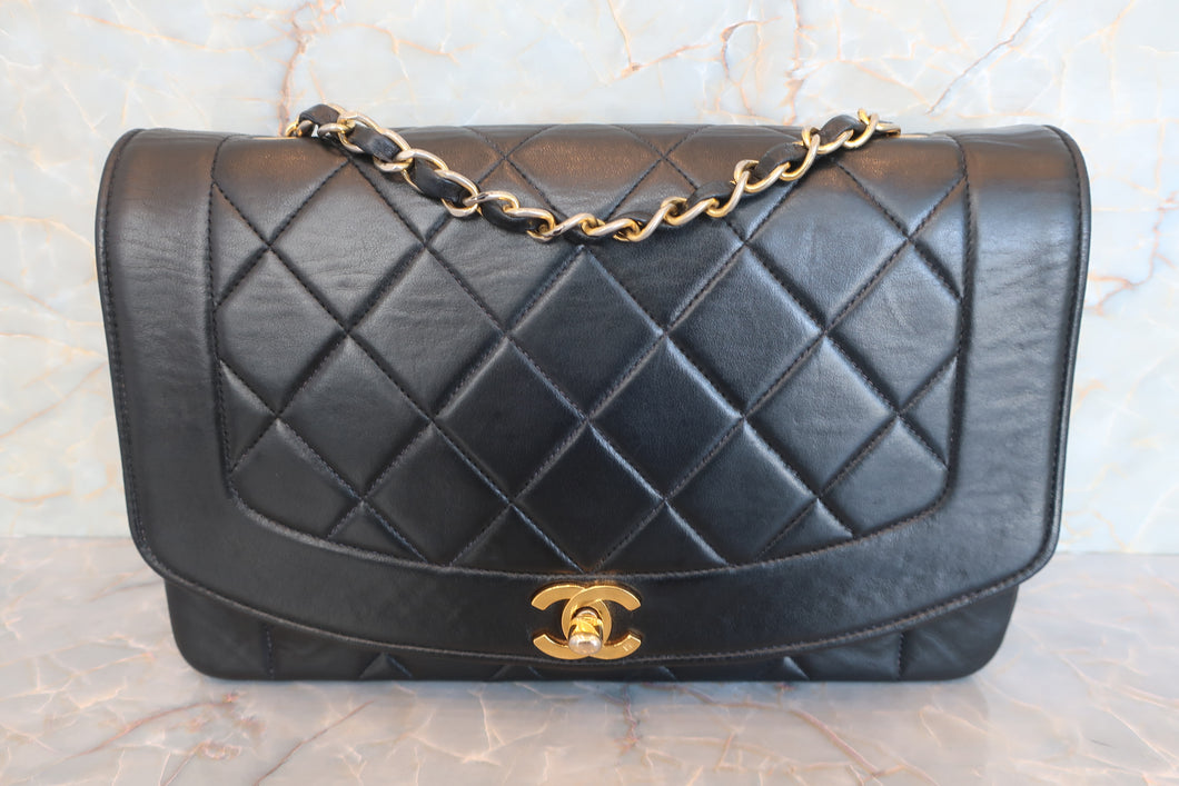 CHANEL/シャネル ダイアナマトラッセチェーンショルダーバッグ ラムスキン ブラック/ゴールド金具 ショルダーバッグ 600080187