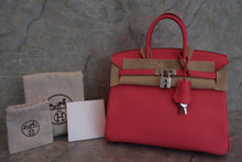 将图片加载到图库查看器，HERMES BIRKIN 25 Clemence leather Rose lipstick □Q刻印 Hand bag 600100015
