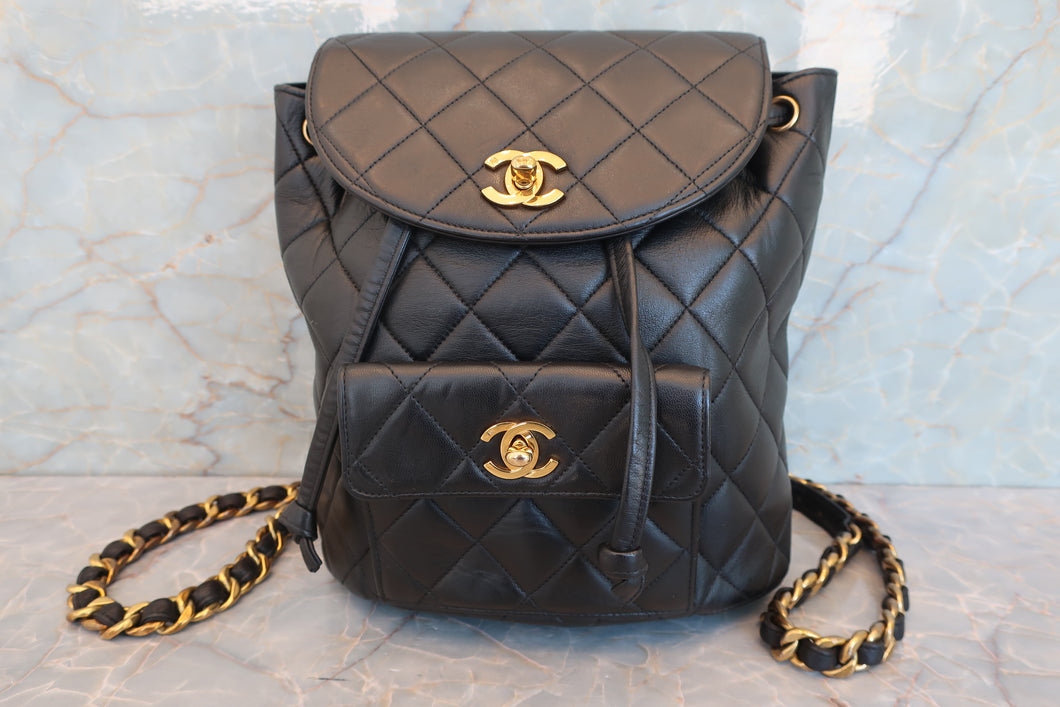 CHANEL Matelasse chain back pack Lambskin Black/Gold hadware Back pack 700070193