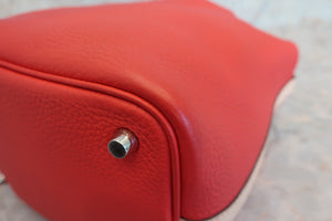 HERMES PICOTIN LOCK TOUCH PM Clemence leather/Swift leather Rouge tomate/Rose Eglantine X Engraving Hand bag 600110048